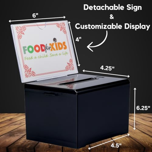 AdirOffice Adir Suggestion Box with Slot and Lock – Acrylic Donation Box for Fundraising, Drawing Box for Raffle, Funraiser Box, Tip Box with Lock - 6.25x4.5x 4 Inches voting box with slot and Sign Holder - Image 2