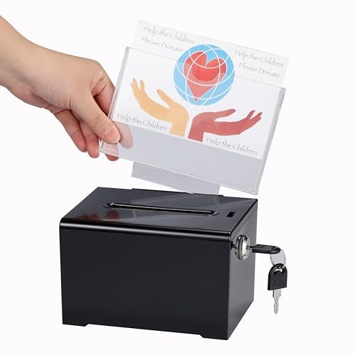 AdirOffice Adir Suggestion Box with Slot and Lock – Acrylic Donation Box for Fundraising, Drawing Box for Raffle, Funraiser Box, Tip Box with Lock - 6.25x4.5x 4 Inches voting box with slot and Sign Holder - Image 1