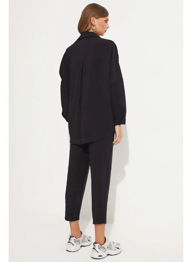 جون June Loose Fit Shirt-Trouser Set Black