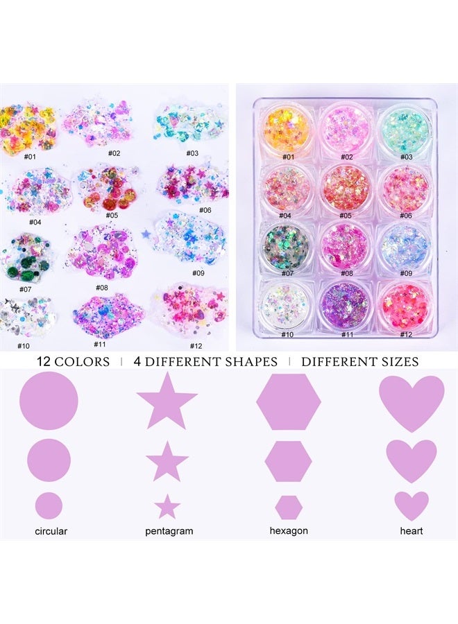 Ownest 12 Colors Holographic Chunky Glitter Gel Set, Christmas Party Makeup Face Body Eye Lips Hair Nail Cosmetic Festival Chunky Glitter Eyeshadow, Mixable, No Need Glue - Image 2