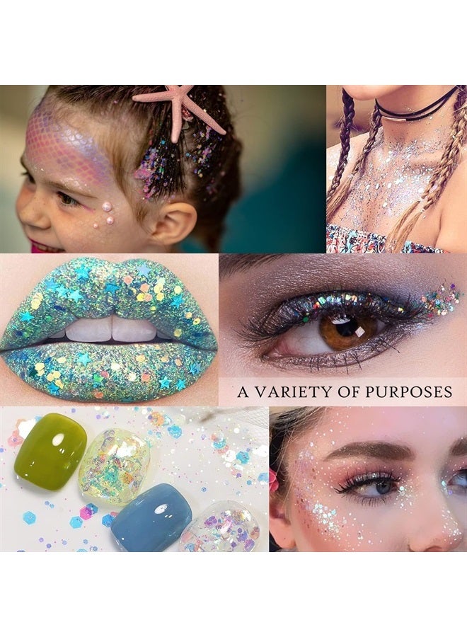 Ownest 12 Colors Holographic Chunky Glitter Gel Set, Christmas Party Makeup Face Body Eye Lips Hair Nail Cosmetic Festival Chunky Glitter Eyeshadow, Mixable, No Need Glue - Image 1