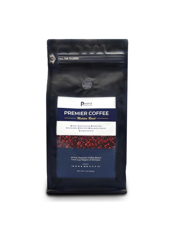 Premier Research Labs Organic Whole Roasted Coffee Beans - Medium Roast, From Guji Region of Ethiopia, Crafted for Optimal Health Benefits, Sweet & Fruity, Well-Balanced, Gluten Free - 1 Pound