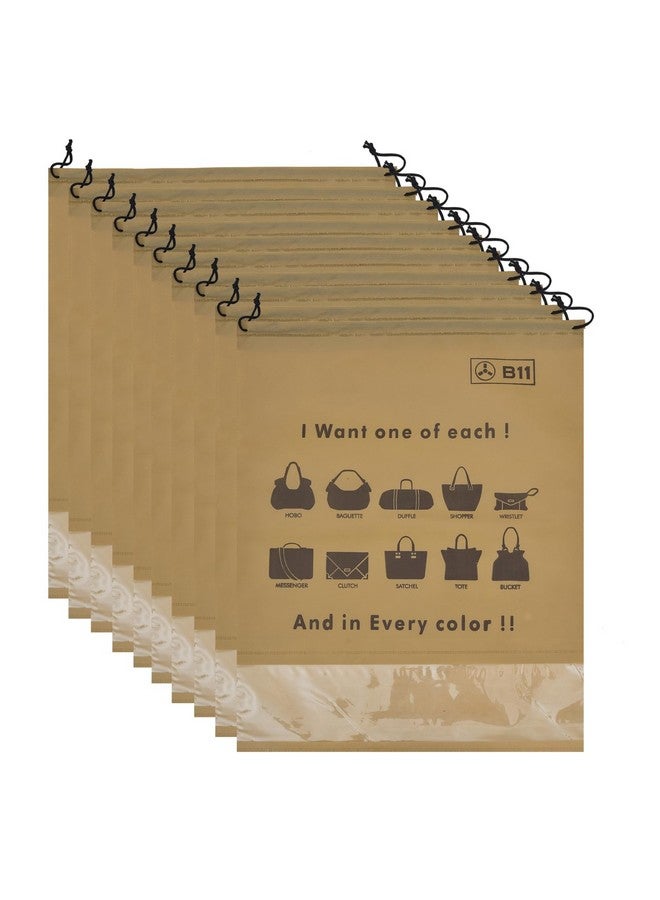 B11 Women handbag covers storage bag dust cover LARGE Size (Set of 10 Pcs) 18X22 Inch, Beige bags with Plastic Clear Window