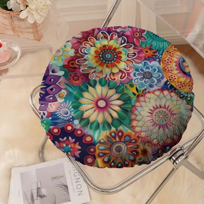 Bohemian Mandala Round Pillow Insert Two Sided 16x16 Inch Psychedelic Floral Double Sided Design With Soft Microfiber Cover Colorful Decorative Accent For Sofa Bed Living Room Machine Washable Flat - Image 5