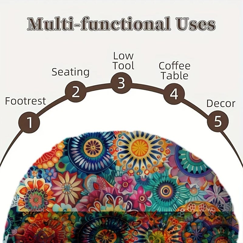 Bohemian Mandala Round Pillow Insert Two Sided 16x16 Inch Psychedelic Floral Double Sided Design With Soft Microfiber Cover Colorful Decorative Accent For Sofa Bed Living Room Machine Washable Flat - Image 4