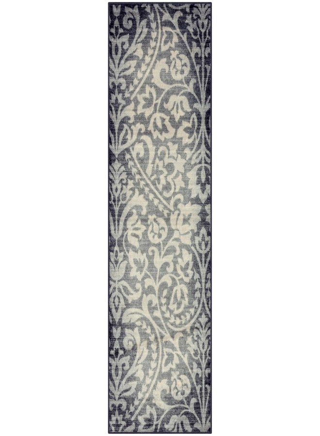 Maples Rugs Exeter Floral Runner Rug - Made in USA - Washable, Non Slip Indoor Carpet for Hallway, Kitchen, and Laundry Room, 2' x 6', Grey - Image 1
