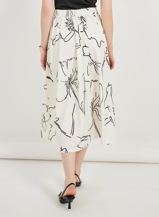 Styli Floral Print A-Line Midi Skirt  - Image 4