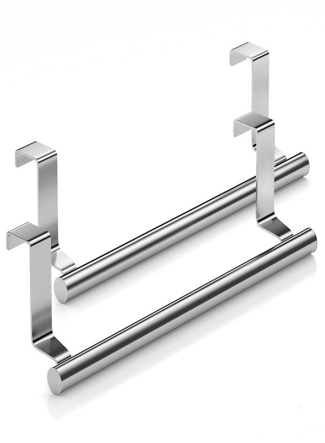 Mosuch Stainless Steel Over Door Towel Rack Bar Holders for Universal Fit on Over Cabinet Cupboard Doors 2 Pack (Sliver) - Image 1