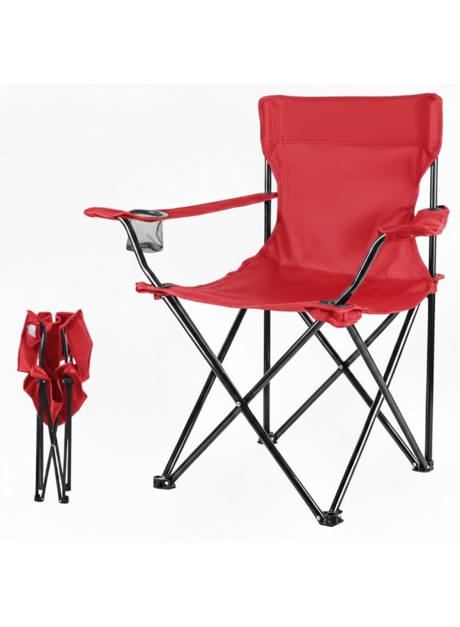 DORMICO Portable Folding Camping Chair with Cup Holder – Lightweight & Durable Outdoor Chair, Heavy-Duty Steel Frame, Compact Travel Chair for Beach, Camping, Fishing & Sports – Red - Image 1