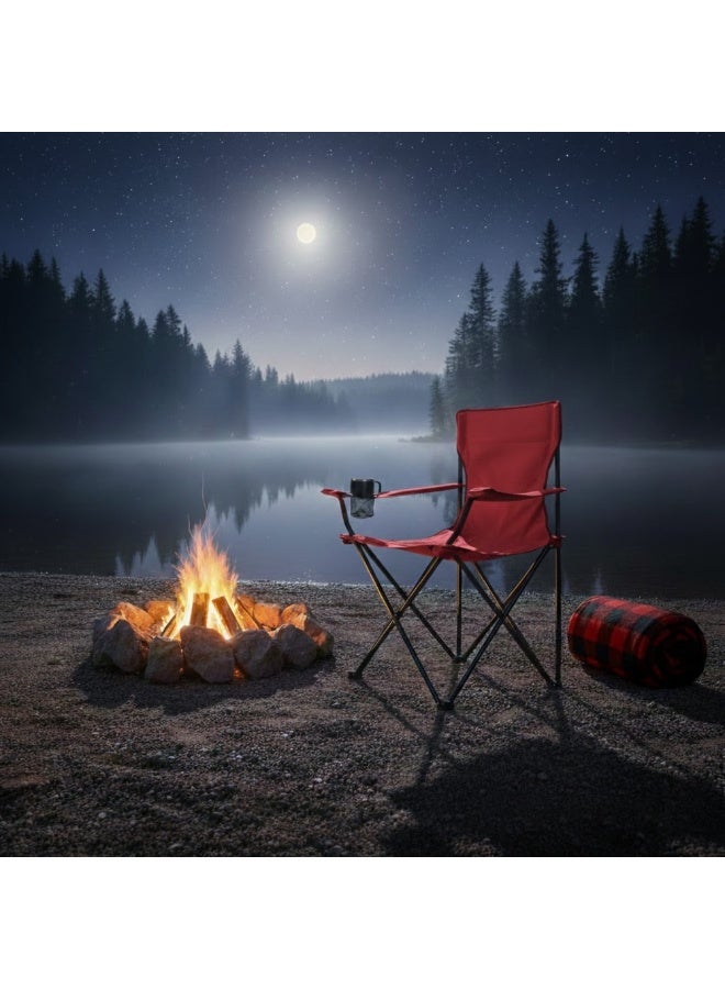 DORMICO Portable Folding Camping Chair with Cup Holder – Lightweight & Durable Outdoor Chair, Heavy-Duty Steel Frame, Compact Travel Chair for Beach, Camping, Fishing & Sports – Red - Image 2