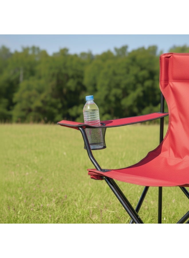 DORMICO Portable Folding Camping Chair with Cup Holder – Lightweight & Durable Outdoor Chair, Heavy-Duty Steel Frame, Compact Travel Chair for Beach, Camping, Fishing & Sports – Red - Image 3
