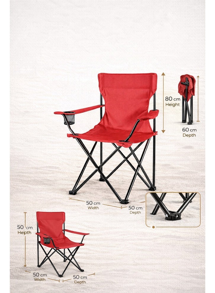 DORMICO Portable Folding Camping Chair with Cup Holder – Lightweight & Durable Outdoor Chair, Heavy-Duty Steel Frame, Compact Travel Chair for Beach, Camping, Fishing & Sports – Red - Image 4