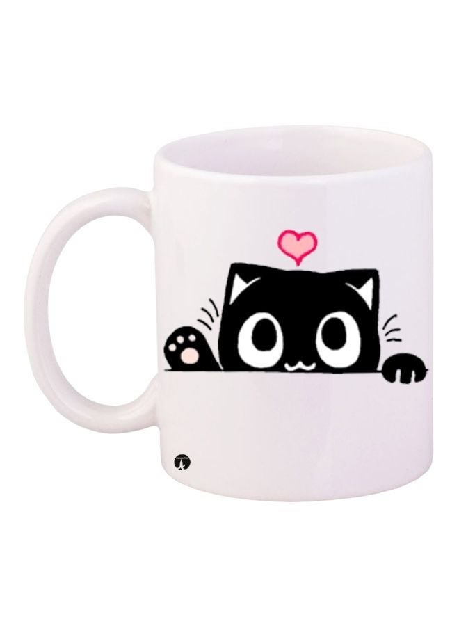 RYN Cat Printed Coffee Mug White/Black/Pink 11ounce