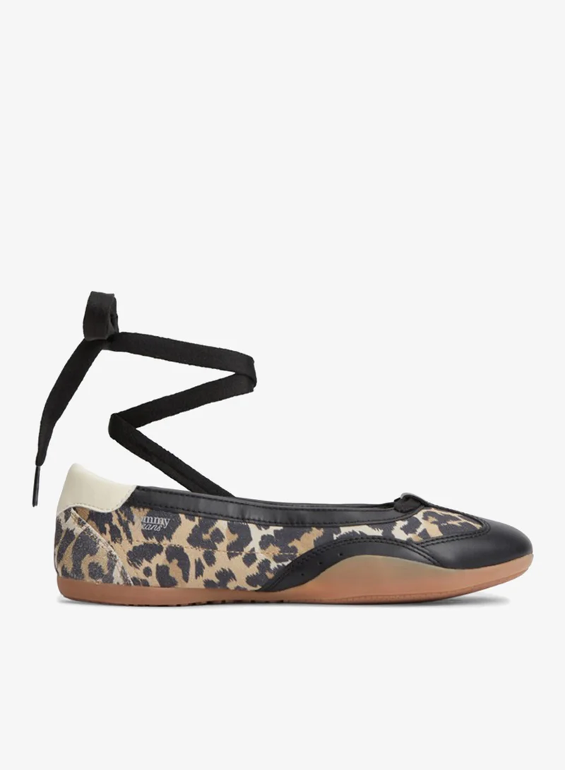 Tommy Jeans Leather Leopard Print Low Profile Ballet Trainers