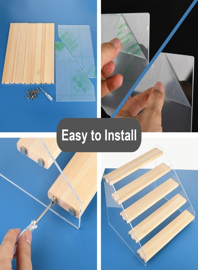 Homakover Tiered Spice Rack Acrylic Wood Board Spice Rack Organizer for Cabinet, Seasoning Organizer Spice Shelf, Space Saving Clear Stand Step Can Organizer for Kitchen Countertop Storage, 5 Tier - Image 3