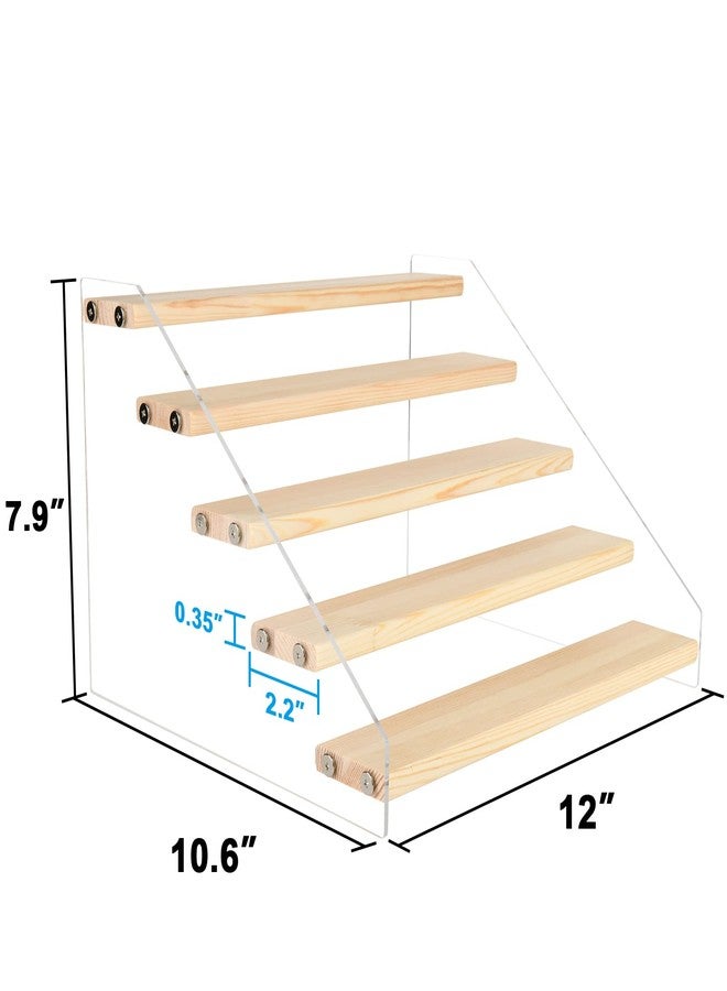 Homakover Tiered Spice Rack Acrylic Wood Board Spice Rack Organizer for Cabinet, Seasoning Organizer Spice Shelf, Space Saving Clear Stand Step Can Organizer for Kitchen Countertop Storage, 5 Tier - Image 2