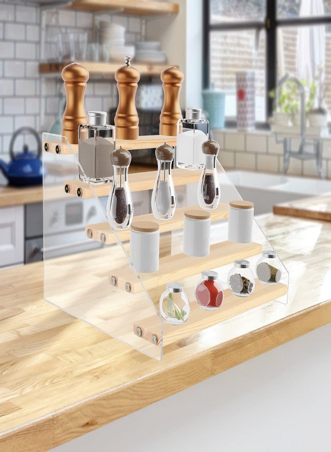 Homakover Tiered Spice Rack Acrylic Wood Board Spice Rack Organizer for Cabinet, Seasoning Organizer Spice Shelf, Space Saving Clear Stand Step Can Organizer for Kitchen Countertop Storage, 5 Tier - Image 5