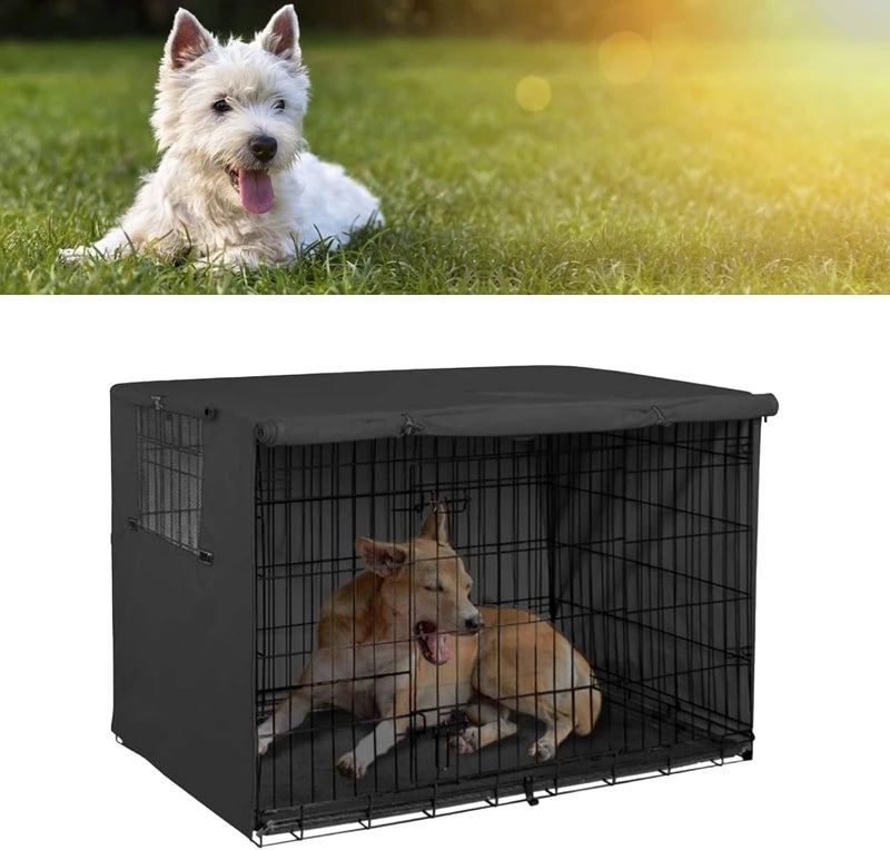 Dog Cage Cover, Pet Kennel Cover with Oxford Cloth, 63.5x50.8x48cm Dog Crate Sun Protection Cover for Home and Outdoor Use, Breathable Mesh Window and Storage Bag Includ (Black) - Image 2