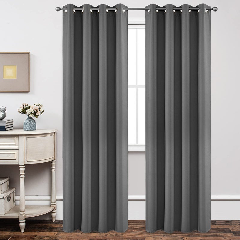 Joydeco Blackout Curtains 95 Inch Length 2 Panels Set Thermal Insulated Long Curtains Drapes 2 Burg Room Darkening Grommet Drapes for Living Room Bedroom Window W52 x L95 Inch Light Grey