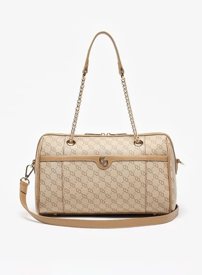 سيليست Monogram Print Bowler Bag with Zip Closure and Detachable Strap
