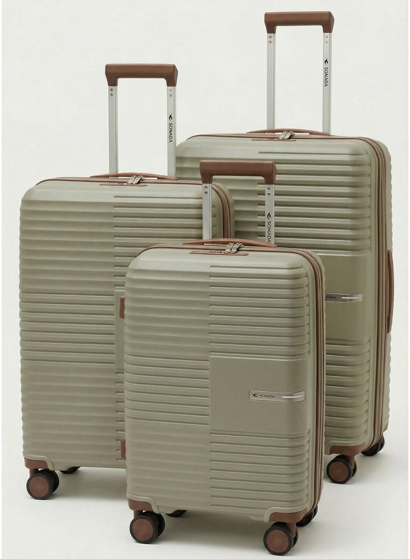 سونادا طقم حقائب سفر 3 قطع - بولي بروبيلين غير قابل للكسر، قفل TSA، عجلات مزدوجة صامتة 360 درجة وقابلة للتوسيع - Image 1