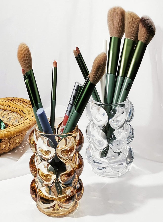 KNC Pen Pencil Container Multi-Purpose Handcrafted Comb Makeup Brush Holder Office Desk Accessories Storage Cosmetic Tools Organizer (Amber) - Image 2