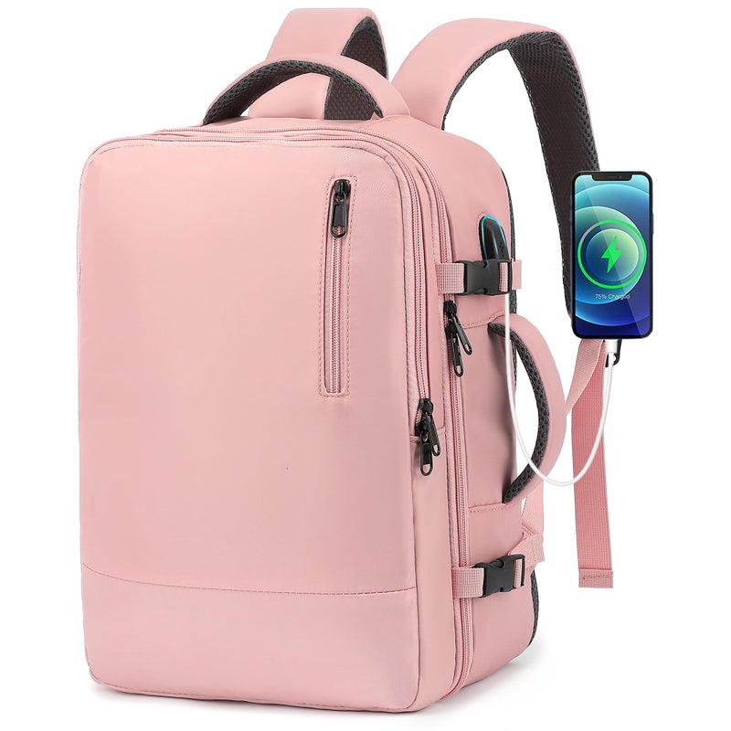 TANTOMI Small Travel Backpack for Women 156 Inch Laptop Backpack Flight Approved CarryOn Bags with USB Charging Port Shoe Pouch Casual Daypack on Airplane for Weekender Work Business Pink - Image 2