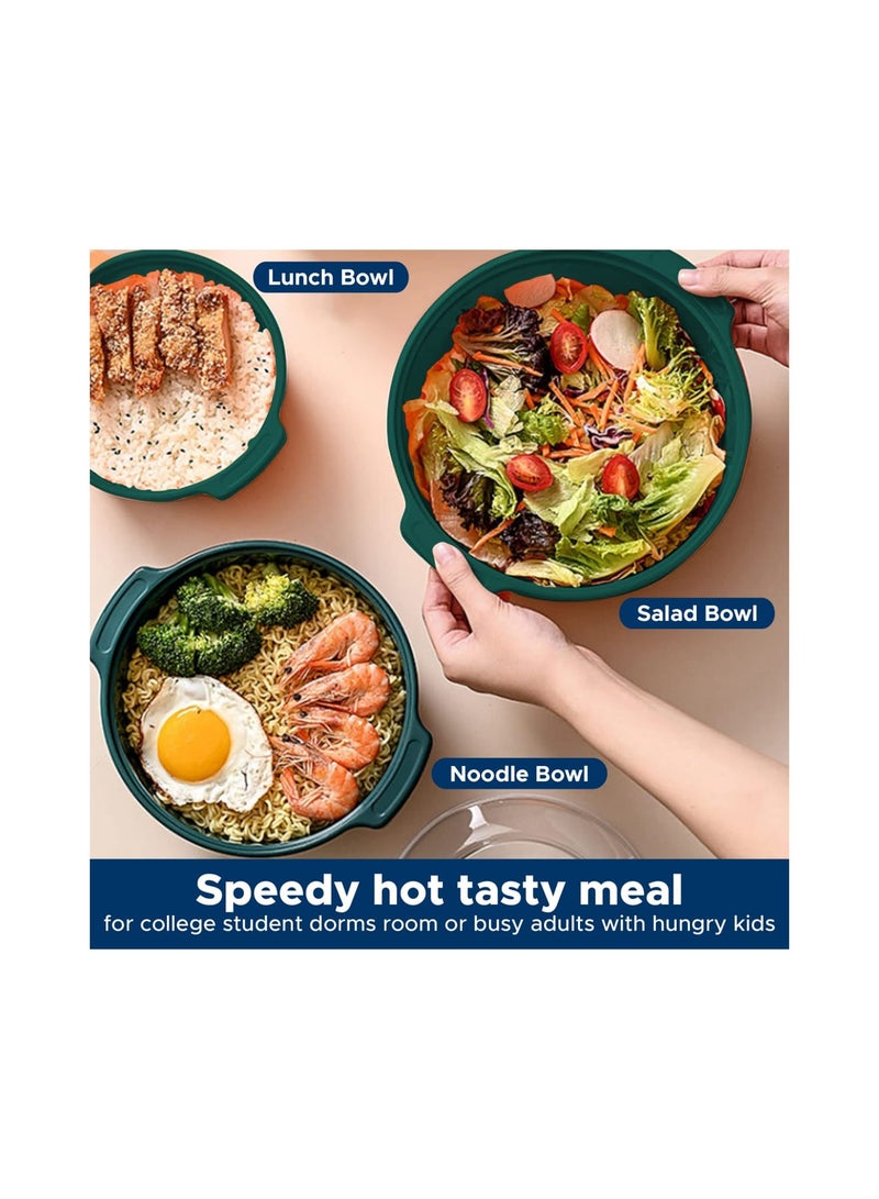 Zikra Plastic Noodle Bowl with Lid, Japanese Ramen Bowls, Heat Resistant Instant Serving Bowl Portable Salad Pasta Bowl for Office College Dorm - Small - Image 4