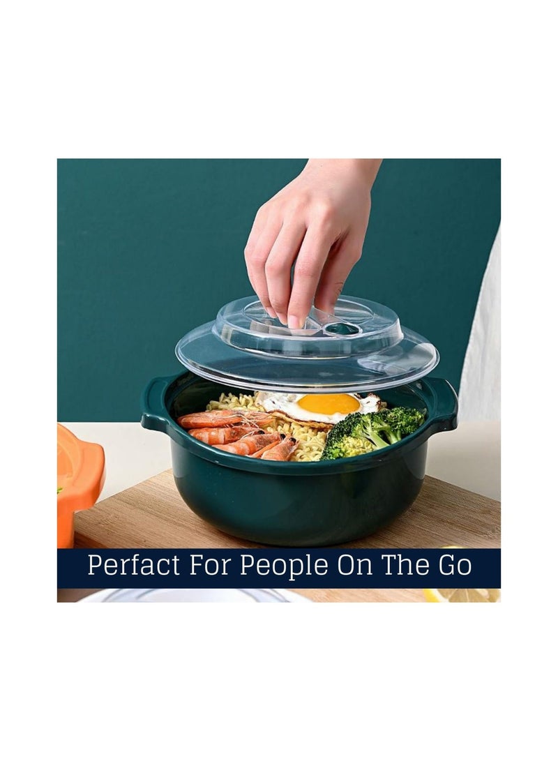 Zikra Plastic Noodle Bowl with Lid, Japanese Ramen Bowls, Heat Resistant Instant Serving Bowl Portable Salad Pasta Bowl for Office College Dorm - Small - Image 3