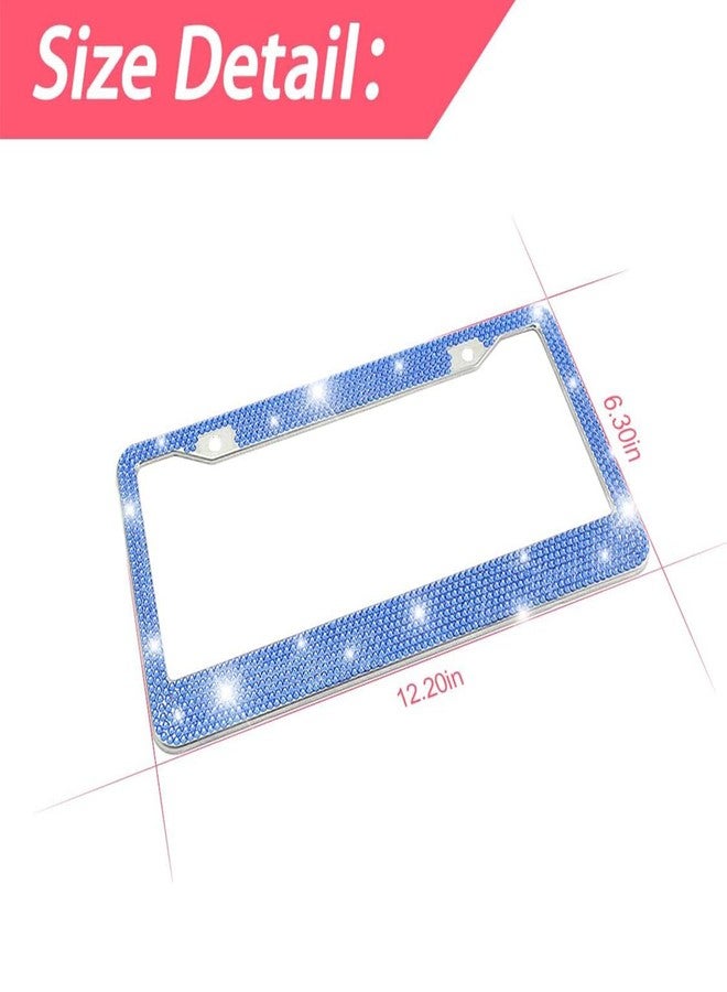 YALOK Bling 2PCS Car License Plate Frame, Handcrafted Crystal Stainless Steel License Plate Frame, Sparkly, Durable, Universal Fit, Car Accessories for Girls, Women (Dark Blue) - Image 2