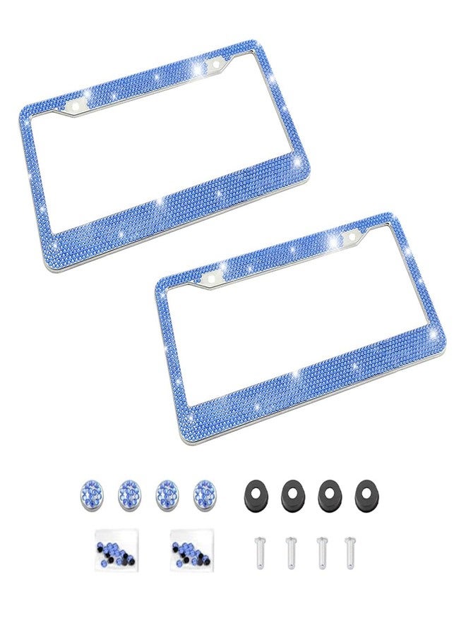 YALOK Bling 2PCS Car License Plate Frame, Handcrafted Crystal Stainless Steel License Plate Frame, Sparkly, Durable, Universal Fit, Car Accessories for Girls, Women (Dark Blue) - Image 1