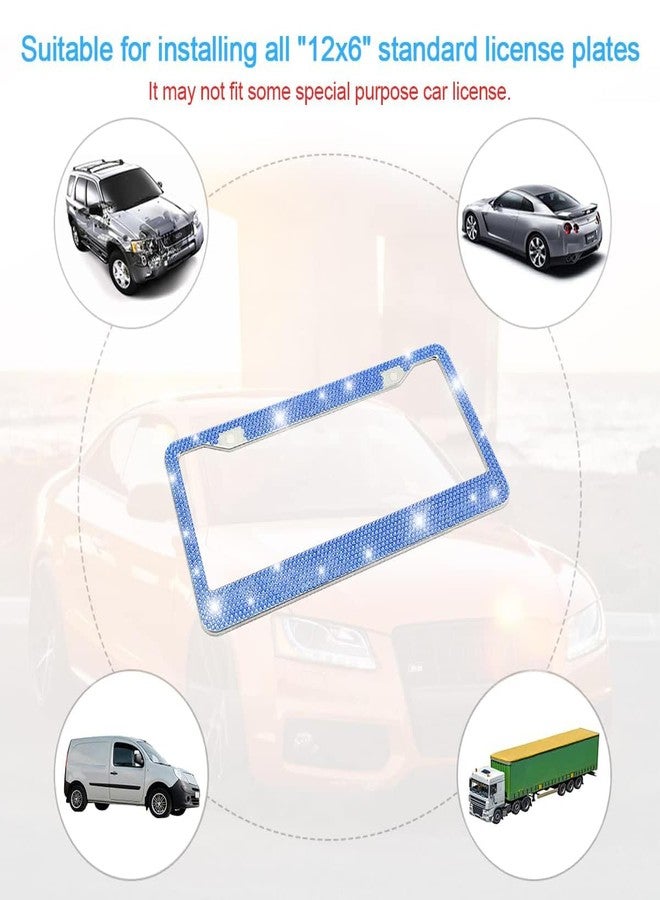 YALOK Bling 2PCS Car License Plate Frame, Handcrafted Crystal Stainless Steel License Plate Frame, Sparkly, Durable, Universal Fit, Car Accessories for Girls, Women (Dark Blue) - Image 5