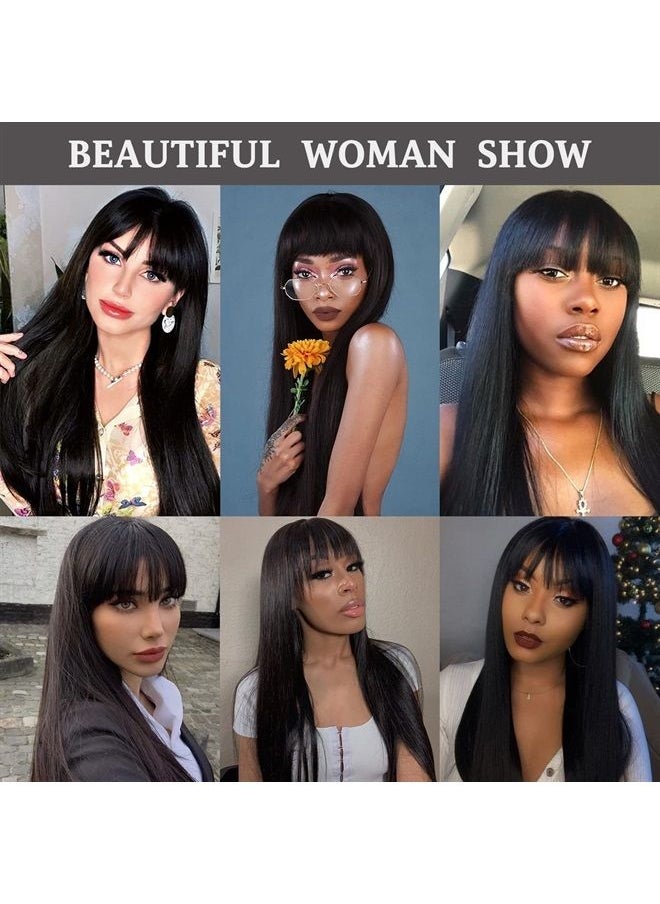 MISSQUEEN - Long Black Wigs with Bangs, Straight Black Wigs for Women, Synthetic 30 Inch Long Straight Black Bangs Wig for Daily Wear - Image 1