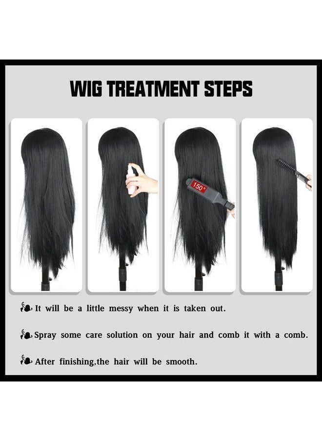 MISSQUEEN - Long Black Wigs with Bangs, Straight Black Wigs for Women, Synthetic 30 Inch Long Straight Black Bangs Wig for Daily Wear - Image 1