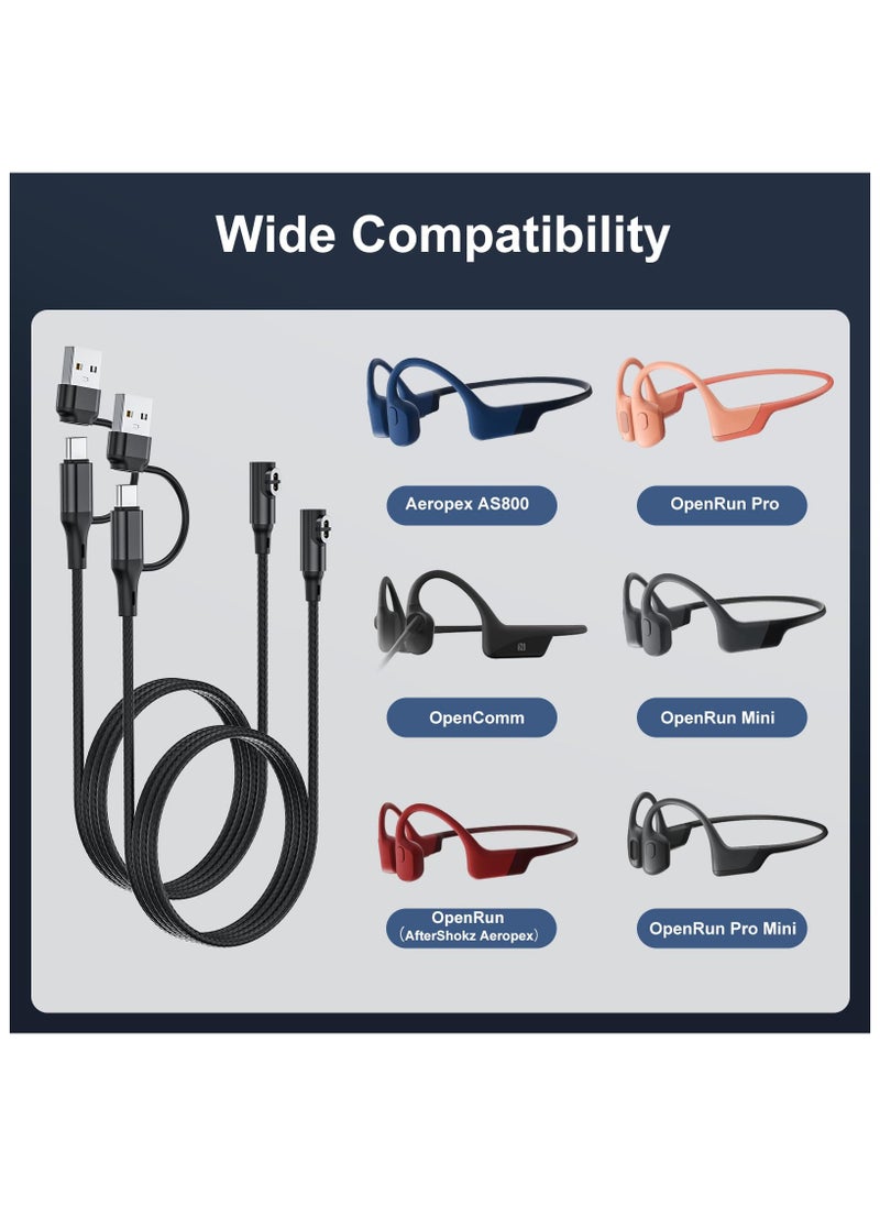 SYOSI - 2 Pack 2 in 1 USB A+C for shokz Charging Cable, Shokz Charger for AfterShokz Aeropex AS800/Shokz OpenRun Pro/OpenRun/OpenRun Mini/OpenComm USB C and USB A Cord for Aftershokz Headphones Charger - Image 1