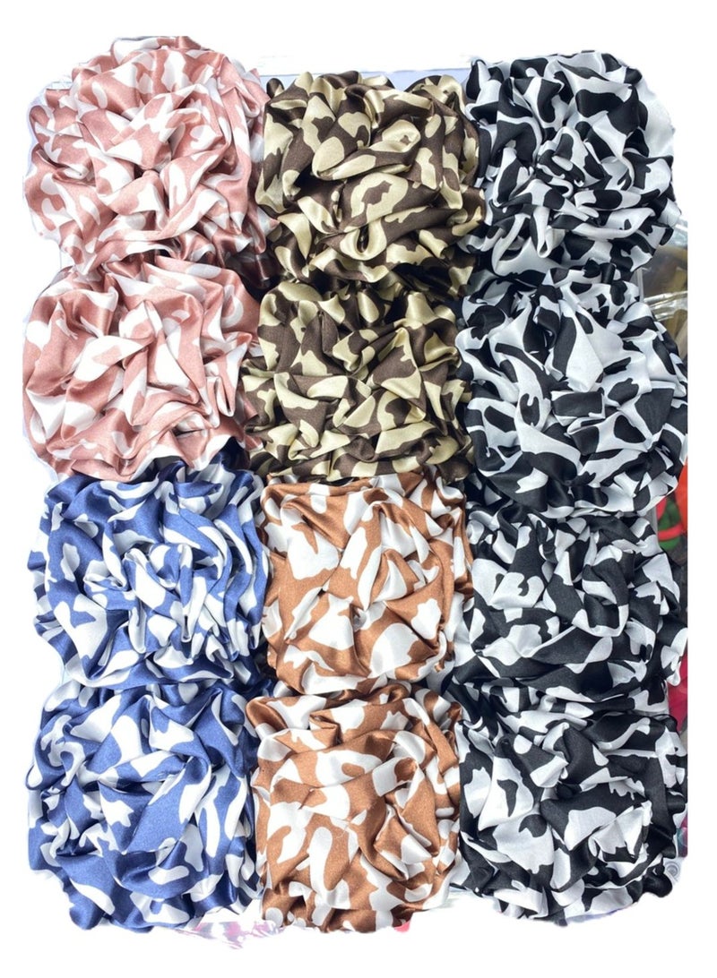 مجموعة مشابك شعر سكاي شاين، 4 قطع، متعددة الألوان، بتصميم زهور كبيرة - حاملات كعكة شعر مزينة بكشكشة من القماش للنساء والفتيات | مشابك قوية مانعة للانزلاق للشعر الكثيف والطويل والثقيل - Image 2