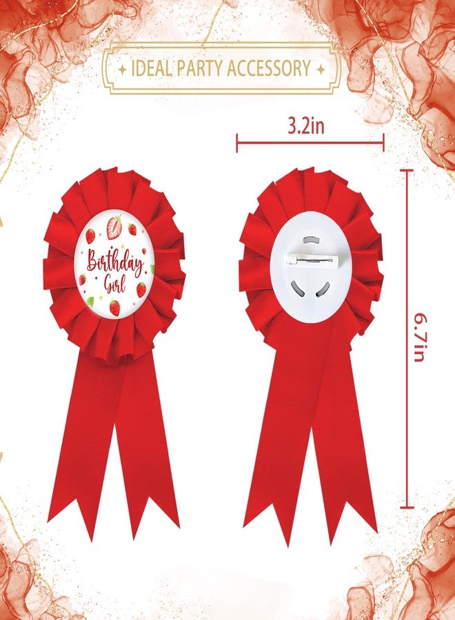 SUPERLUBY Strawberry Birthday Girl Tinplate Badge Pin, Berry Sweet Happy Birthday Pin, Big Sister Button for Girl, Red Rosette Sister to Be Award Ribbon, Strawberry Baby Shower Party Favors - Image 2