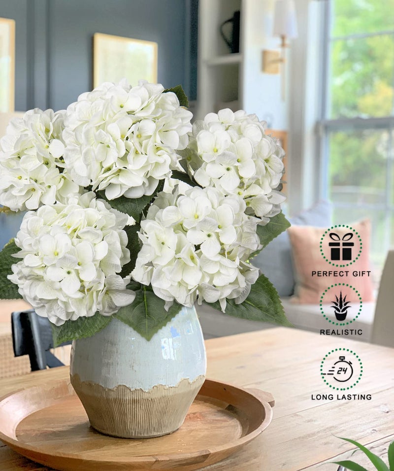 Hollyone White Hydrangea Artificial Flowers Large Artificial Hydrangeas Silk Flower for Home Decor Indoor Wedding Flower Bouquets Faux Flowers Kitchen Centerpiece Table Decorations - Image 3