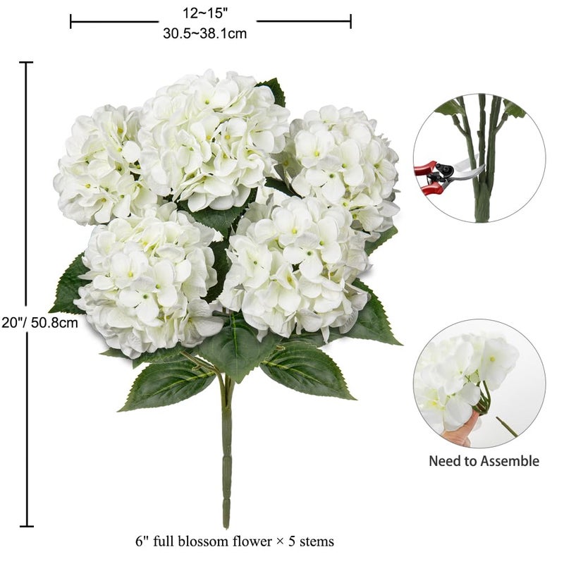 Hollyone White Hydrangea Artificial Flowers Large Artificial Hydrangeas Silk Flower for Home Decor Indoor Wedding Flower Bouquets Faux Flowers Kitchen Centerpiece Table Decorations - Image 2