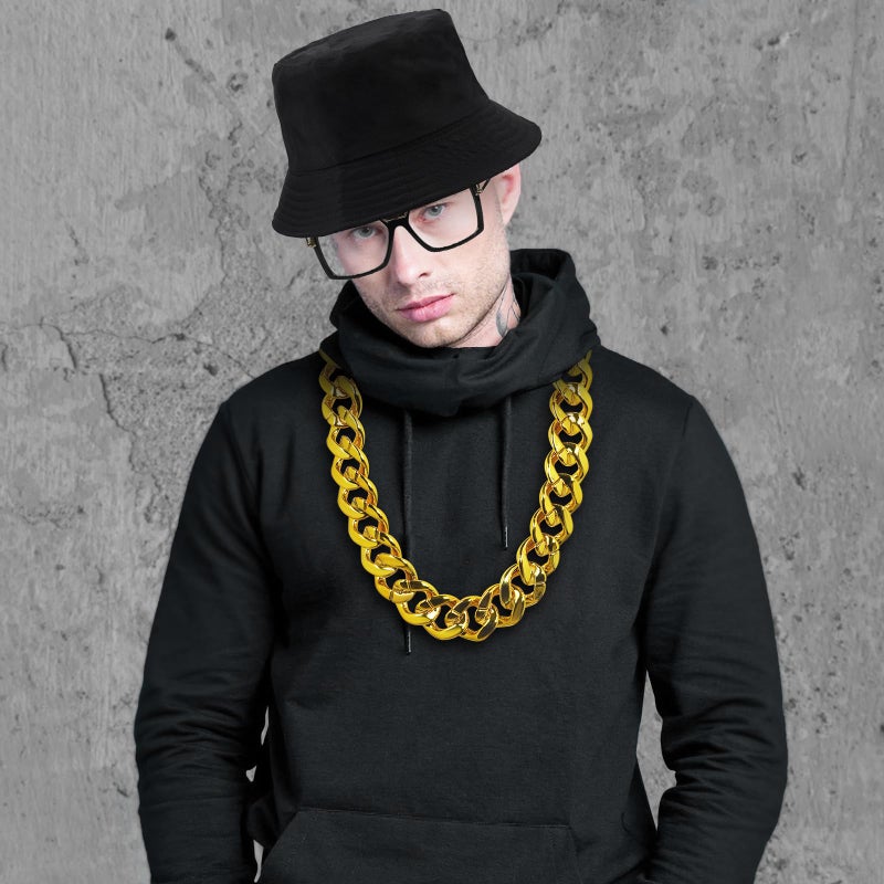 ONUPGO Hip Hop Costume Kit 80s/90s Rapper Accessories Bucket Hat Sunglasses Gold Chain Necklace Outfit for Men Women - Image 3