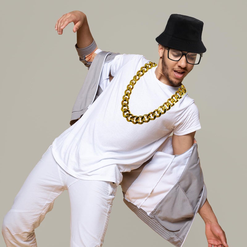 ONUPGO Hip Hop Costume Kit 80s/90s Rapper Accessories Bucket Hat Sunglasses Gold Chain Necklace Outfit for Men Women - Image 4