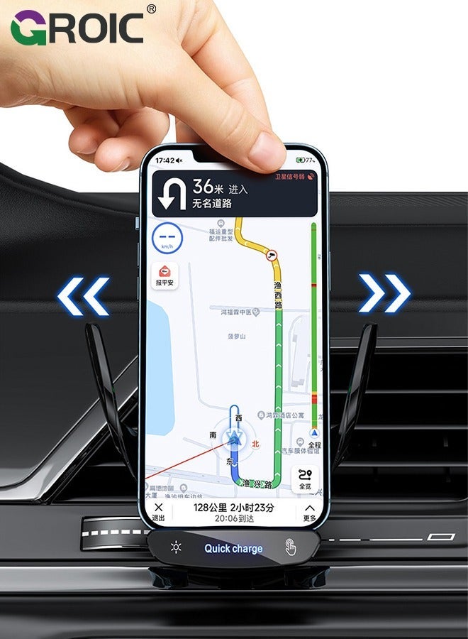 GROIC Wireless Car Charger Phone Holder, 15W Fast Charging Charger, Auto Clamping Vent Touch Control, Compatible with iOS and Android  - Image 3