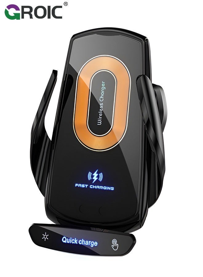 GROIC Wireless Car Charger Phone Holder, 15W Fast Charging Charger, Auto Clamping Vent Touch Control, Compatible with iOS and Android  - Image 1