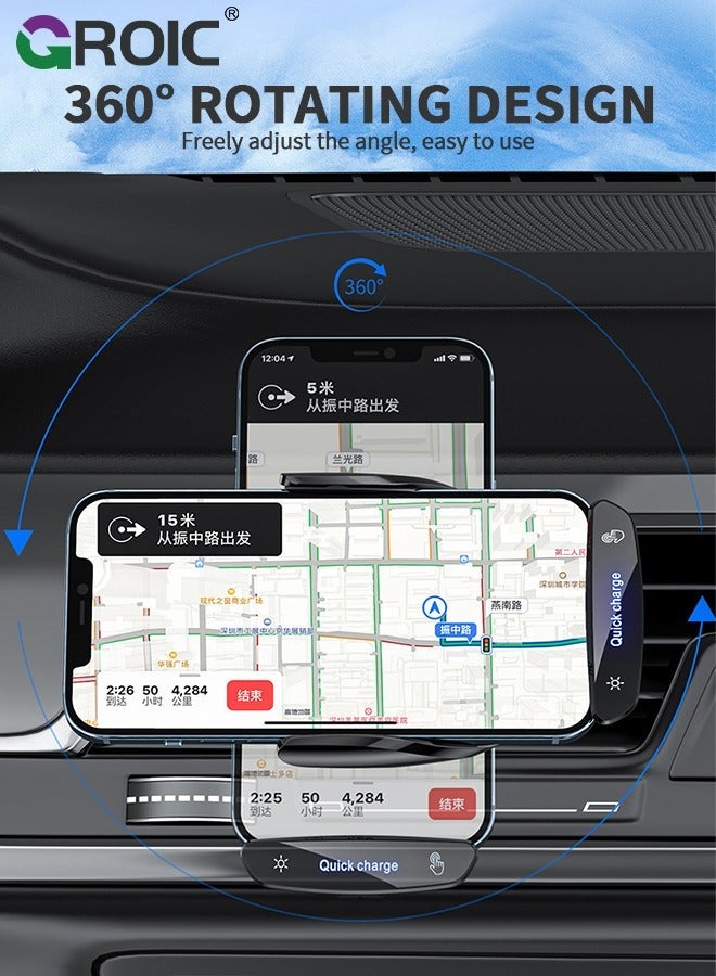 GROIC Wireless Car Charger Phone Holder, 15W Fast Charging Charger, Auto Clamping Vent Touch Control, Compatible with iOS and Android  - Image 5