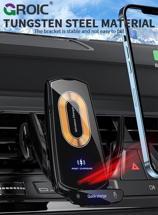 GROIC Wireless Car Charger Phone Holder, 15W Fast Charging Charger, Auto Clamping Vent Touch Control, Compatible with iOS and Android  - Image 2