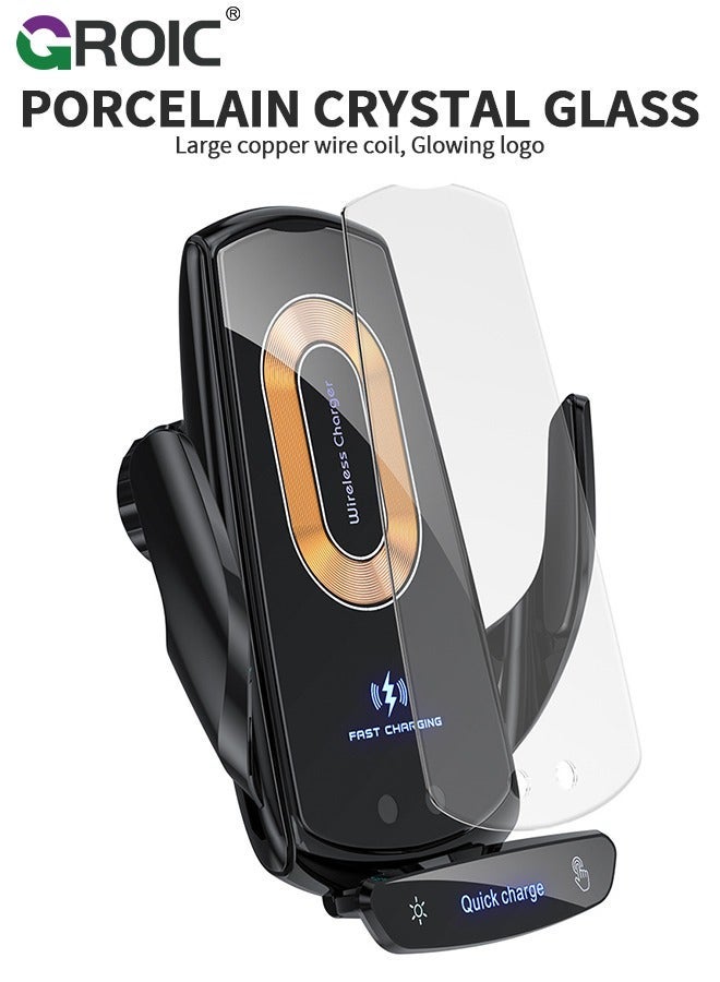 GROIC Wireless Car Charger Phone Holder, 15W Fast Charging Charger, Auto Clamping Vent Touch Control, Compatible with iOS and Android  - Image 4