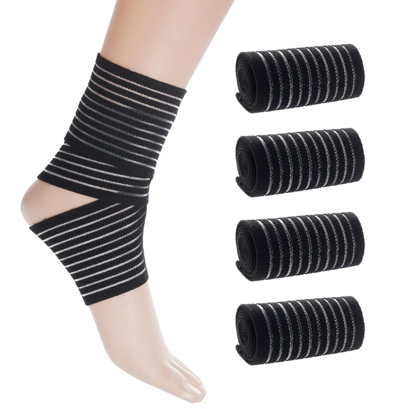 Rbenxia 4 Pieces of Black Elastic Ankle Compression Bandage Adjustable Ankle Strap Heel Brace Wraps Breathable Ankle Band for Stabilising Ligament, Joint Pain, Sport (70 cm) - Image 1