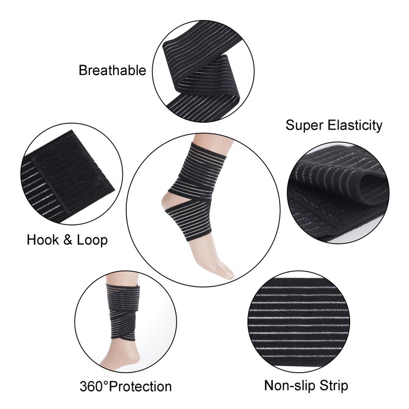 Rbenxia 4 Pieces of Black Elastic Ankle Compression Bandage Adjustable Ankle Strap Heel Brace Wraps Breathable Ankle Band for Stabilising Ligament, Joint Pain, Sport (70 cm) - Image 3
