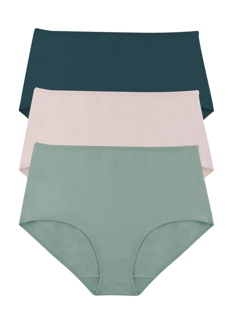 Milk Pack of 6 Plain Cotton High Brief Panties Underwear for Women  - Image 2