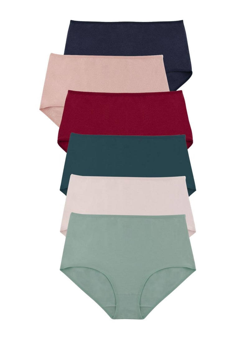 Milk Pack of 6 Plain Cotton High Brief Panties Underwear for Women  - Image 1